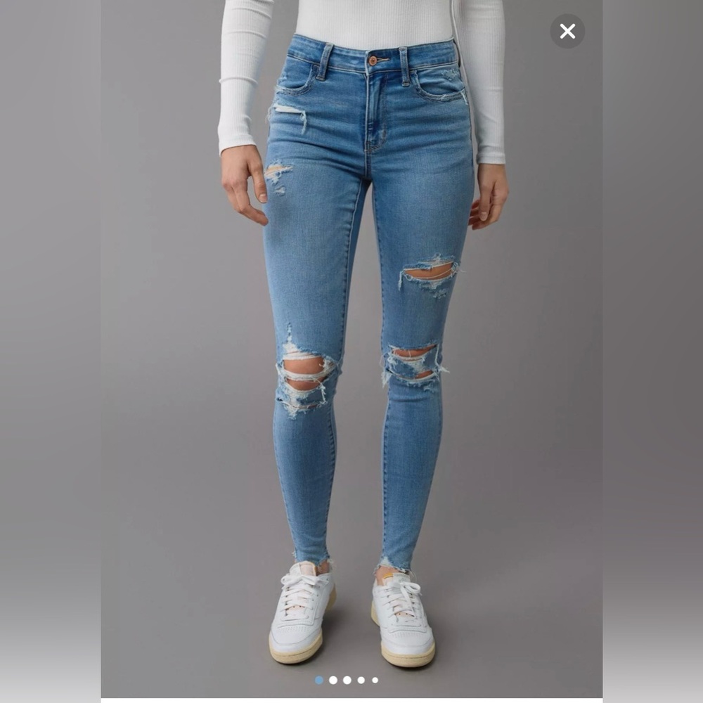 American Eagle Outfitters Ripped Blue High Rise Jeggings